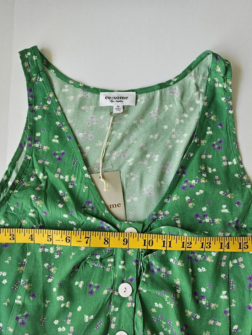 ee:some Floral 2 Piece Set Medium Green Tank Top Shorts Lace Trim Cottagecore